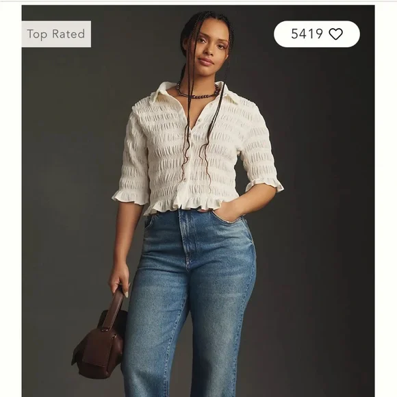 Maeve smocked button down blouse ivory size Ds - Picture 7 of 11